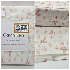 Calvin Klein KING Sheet Set NEW Pastel Beige Pink COTTON 300 THREAD COTTAGECORE